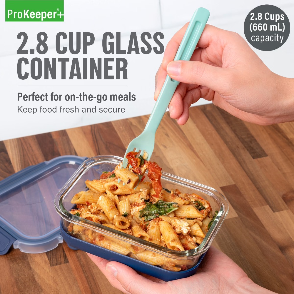 Meal Prep Glass - 2,8-cup glazen voedselbewaarbak met siliconen bodem