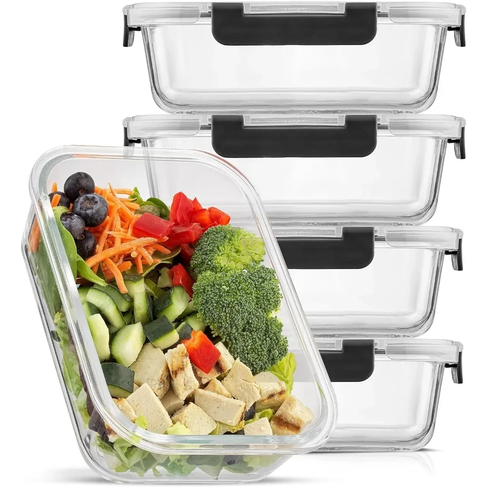 Meal Prep Glass - y Glazen voedselopslagcontainers met deksels. 5-pack